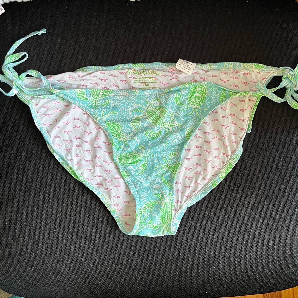 NWOT Lilly Pulitzer get crackin tie side bikini bottoms size L